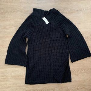 Moth Bell Sleeve Wool Blend Knit Hooded Tunic Sweater Women Size XS Black NEW